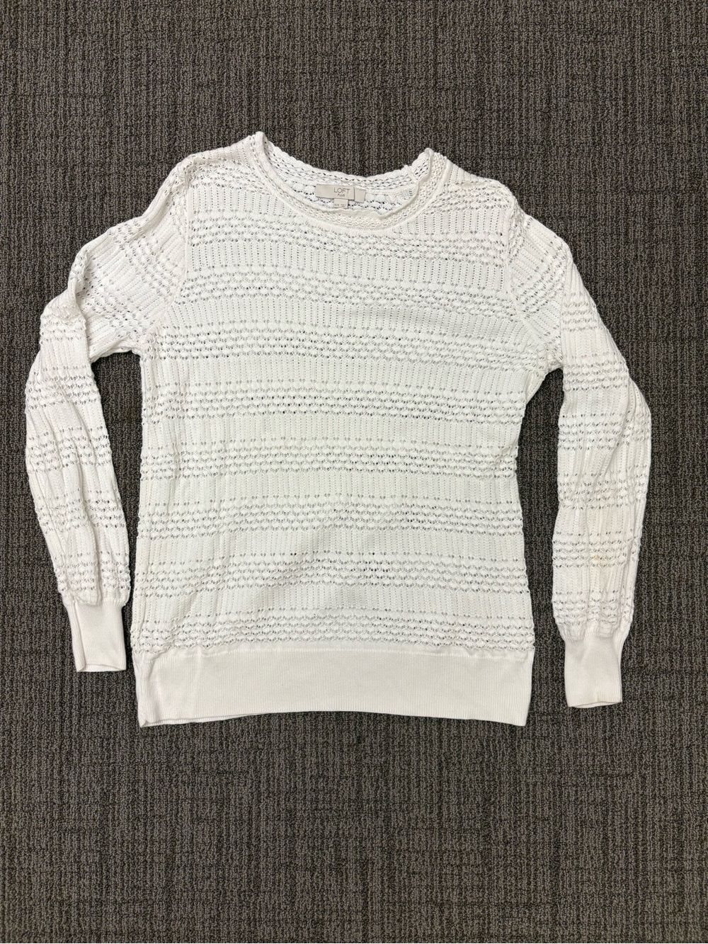 LOFT Open-Knit Crewneck Sweater in White